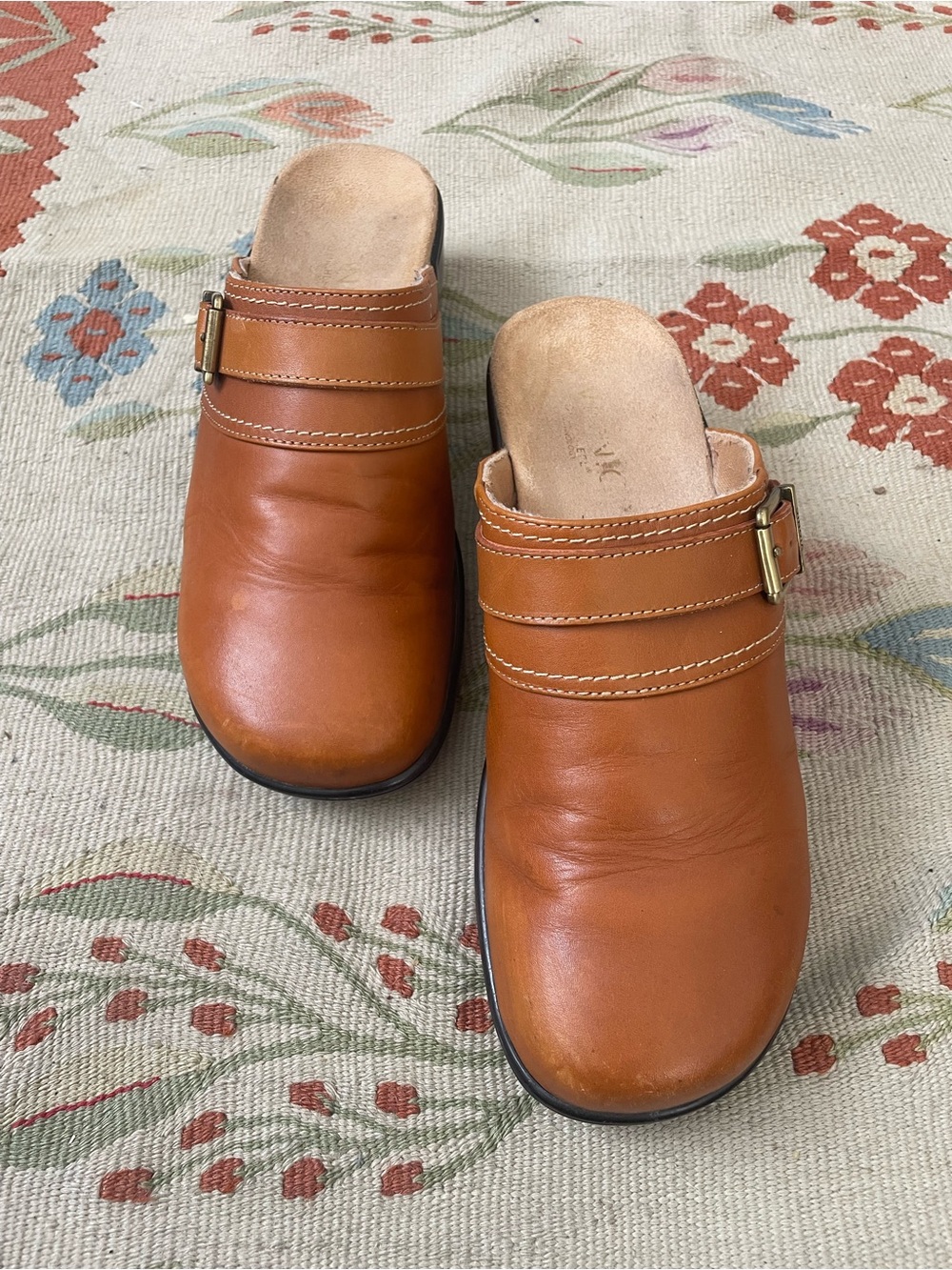 Vionic Elation Bayside Tan Leather Orthotic Wedge Clog Mules Buckle Comfort 7.5